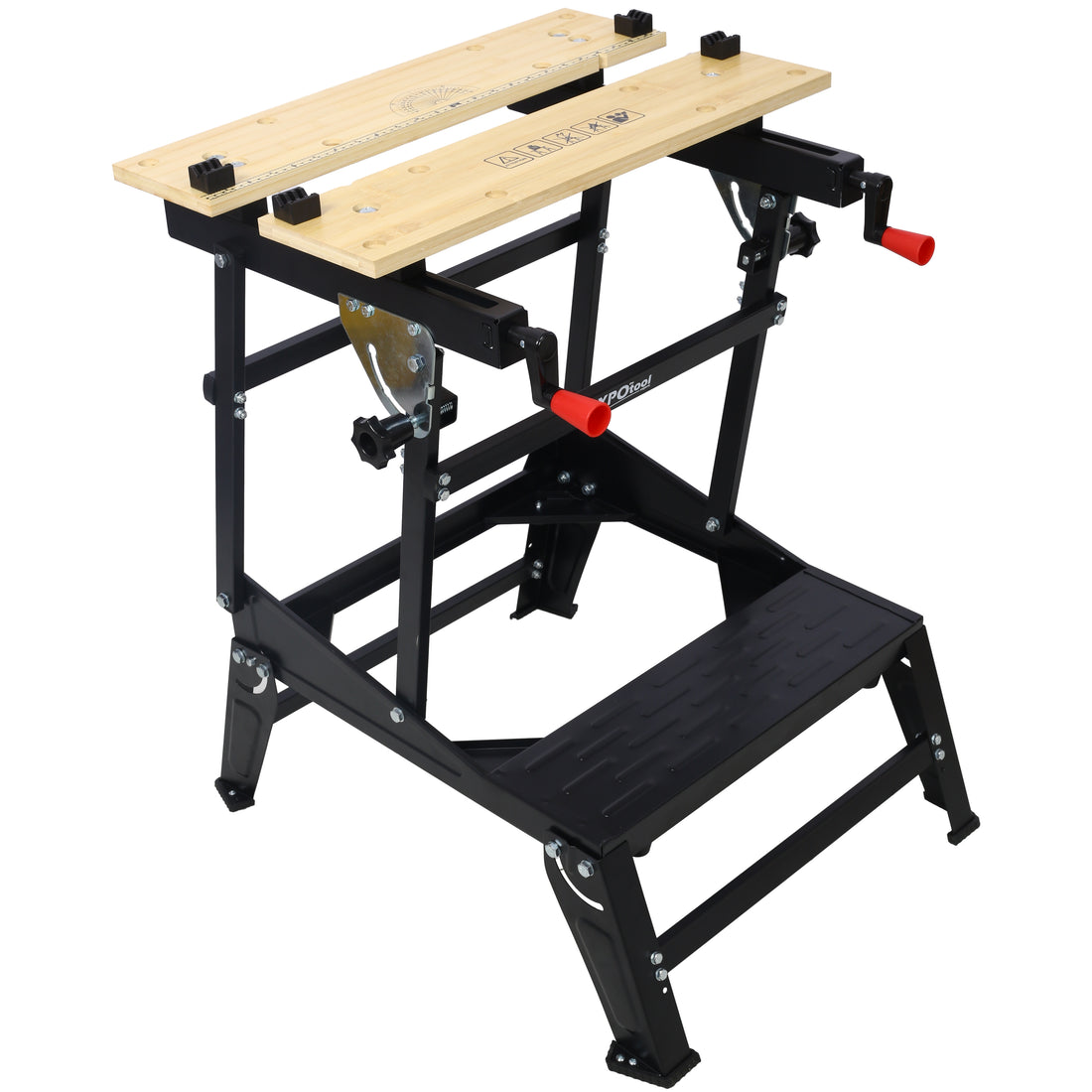 Multifunctional Workbench, Portable Foldable Workbench, Holds Up To 550 Pounds, With Adjustable Jaws, Vertical Clamping And Four Adjustable Rotating Pins, Suitable For Diy, Woodworking Black Steel
