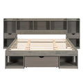 Queen Size Wood Platform Bed With Multi Storage Headboard And A Drawer, Gray Box Spring Not Required Queen Gray Wood Bedroom Bed Frame Solid Wood Mdf