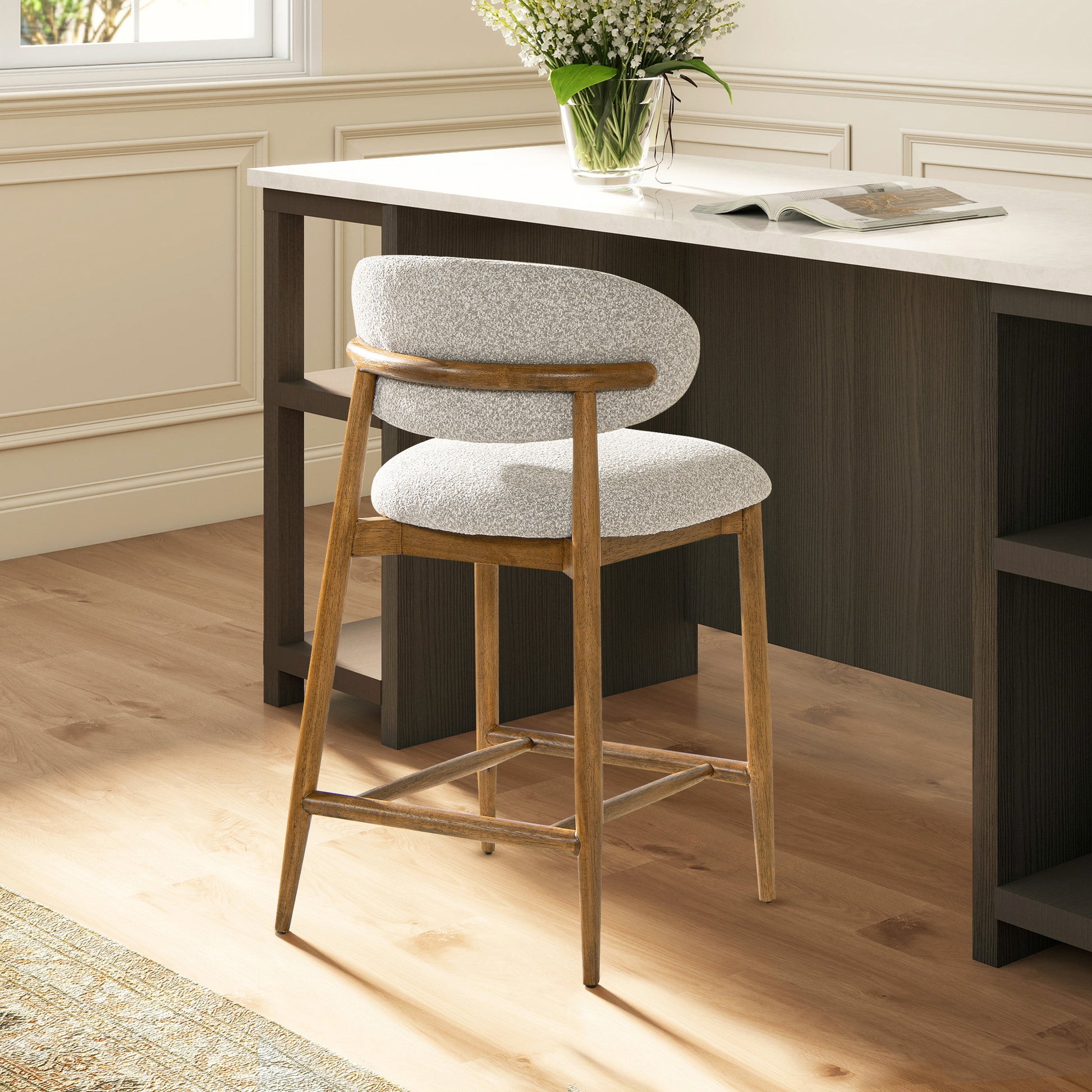 Locke 26.5" Modern Upholstered Counter Stool With Wood Frame, Salt & Pepper Boucle Gray Foam Boucle