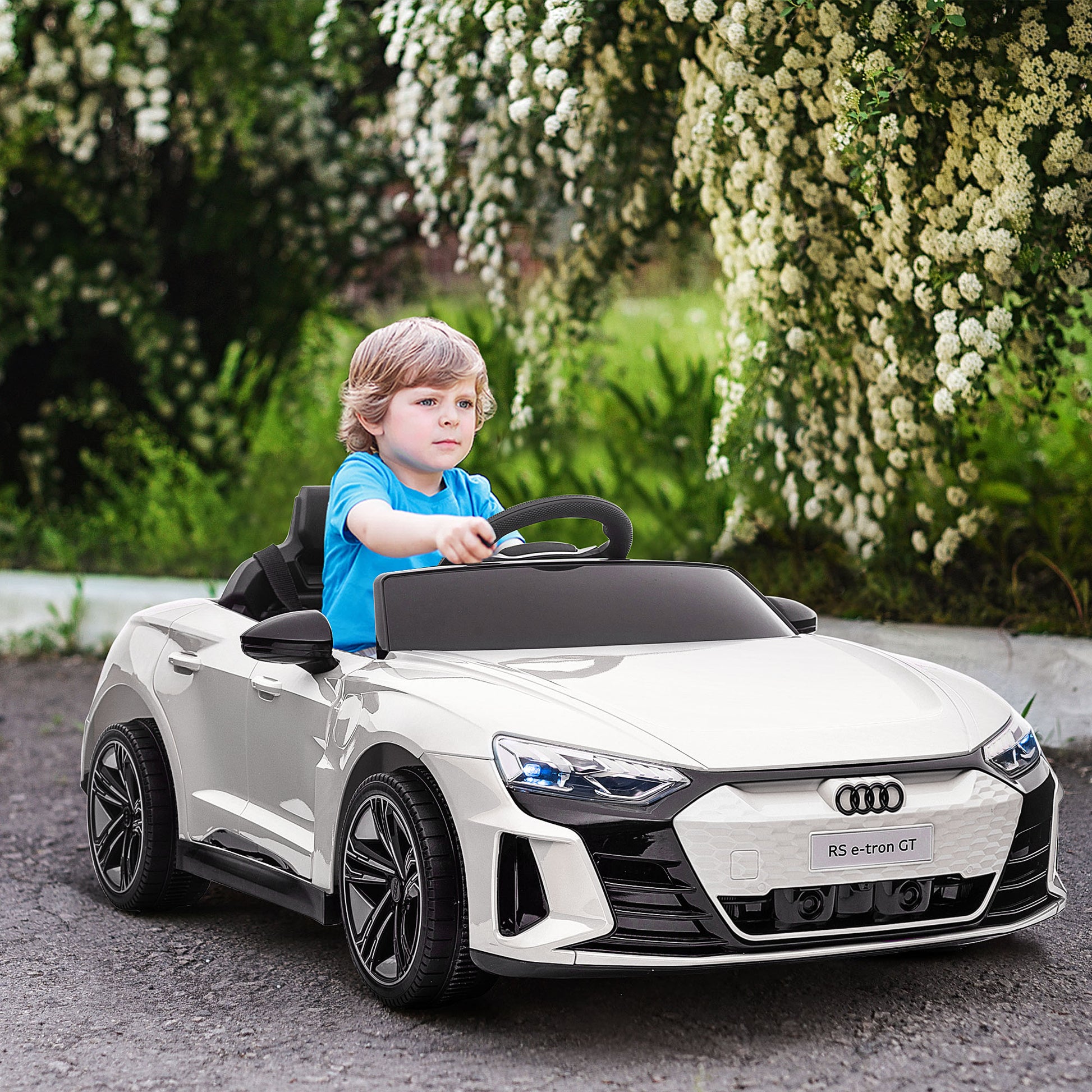 Aosom Kids Ride On Car, 12V Licensed Audi Rs E Tron Gt 3.1 Mph Electric Car For Kids, Ride On Toy For Boys And Girls With Remote Control, 4 Wheels With Suspension, Horn, Music, Lights, White White Iron Plastic