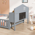 Full Size Floor Beds With Bookcases And Blackboards, Versatile Platform Beds With Guard Rails, Solid Wood Floor Beds With Storage Headboards, Floor Beds For Kids And Teens Grey Full Grey Plywood