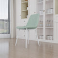 A Set Of 4 Dining Chairs, Modern Kitchen Dining Chairs, Linen Padded Chairs, And Sturdy White Metal Leg Decorated Dining Chairs. Fabric Dining Chair Light Green Green Linen