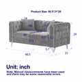 Chenille Pull Buckle Design Sofa For Living Room,Buttons Tufted With Copper Nail Decoration Armrest, Modern Couch Upholstered Button And Metal Legs Green Foam Chenille 5 Seat