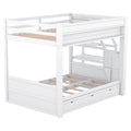 Wood Full Size Convertible Bunk Bed With Storage Staircase, Bedside Table, And 3 Drawers, White White Solid Wood Mdf