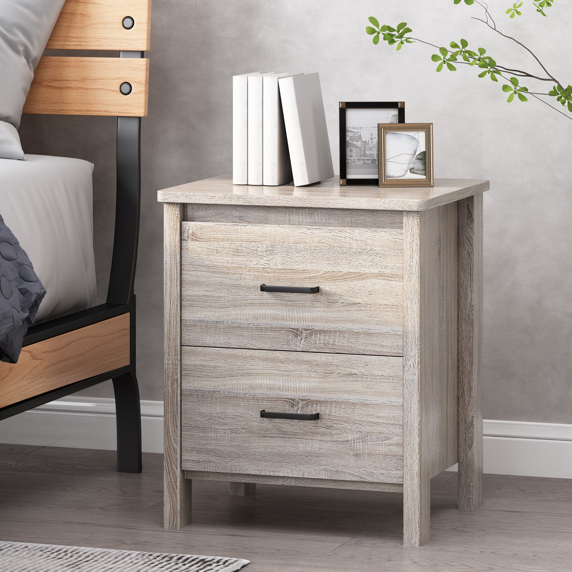 Toolless Assembly Nightstand Oak Mdf