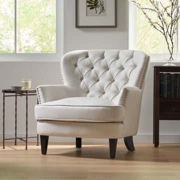 Modern Accent Chair Upholstered Foam Filled Living Room Chairs Comfy Reading Chair Mid Century Modern Chairarmchair For Living Room Bedroom Ivory Fabric
