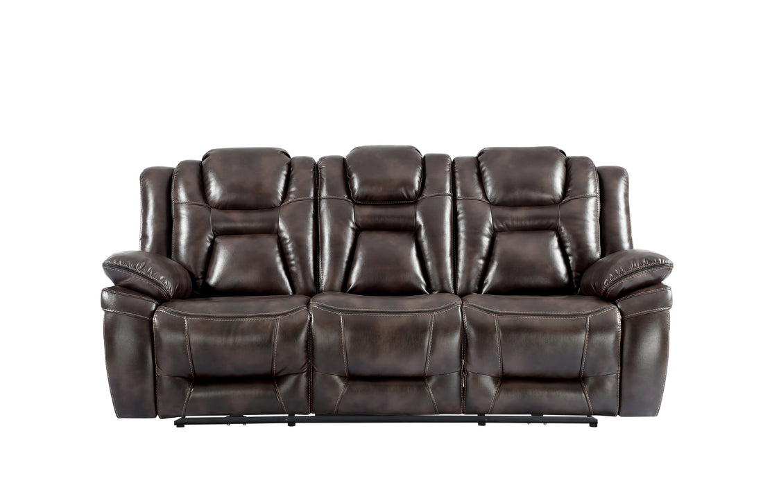 Oportuna Dual Power Sofa With Drop Down Table Dark Brown Dark Brown Wood 3 Seat