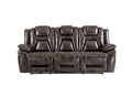 Oportuna Dual Power Sofa With Drop Down Table Dark Brown Dark Brown Wood 3 Seat