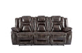 Oportuna 3 Piece Dual Power Reclining Living Room Set Sofa, Loveseat, Recliner Coffee Dark Brown Wood