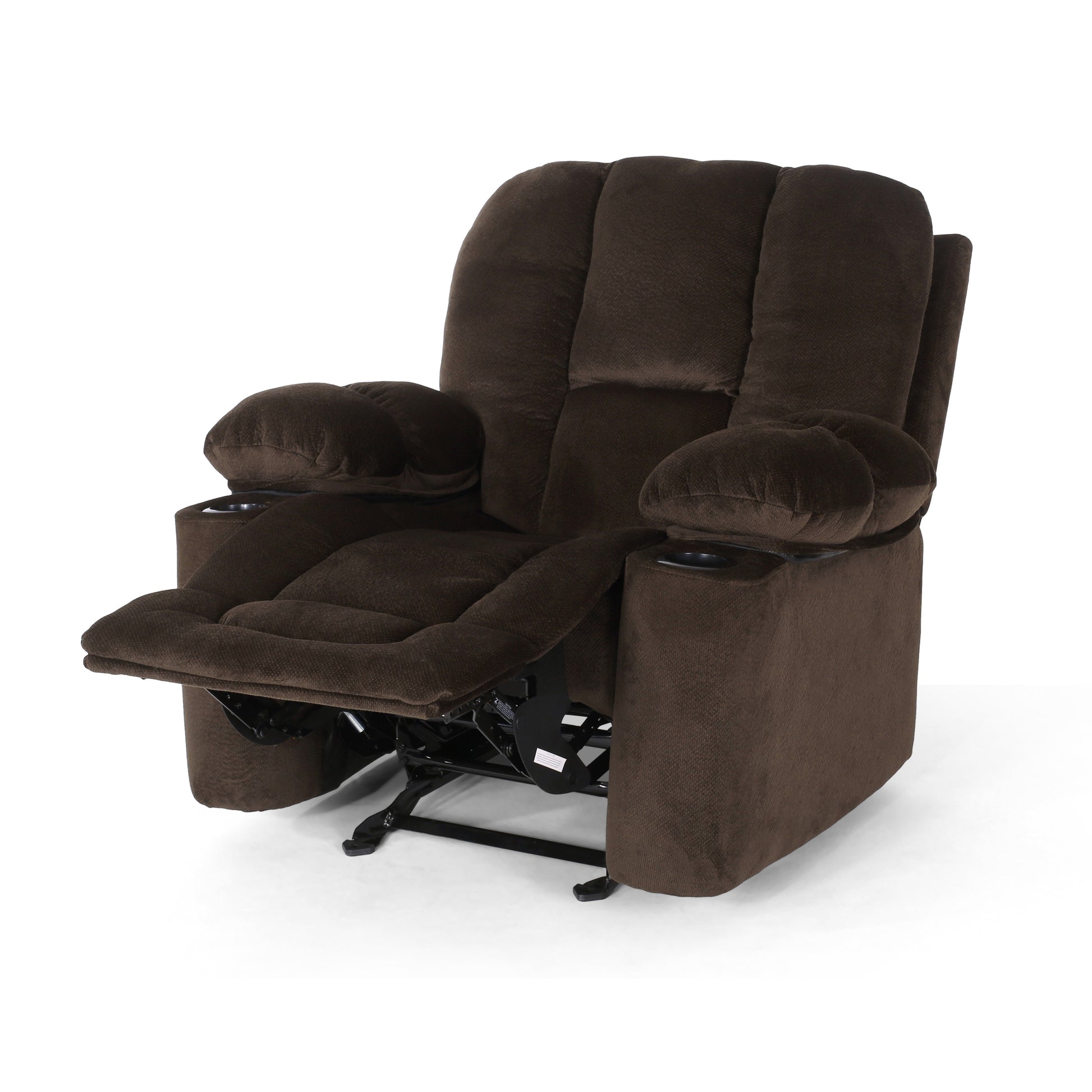 Luxurious Manual Recliner Chair In Chocolate With Skin Friendly Fabric And Dual Cup Holders Chocolate Fabric