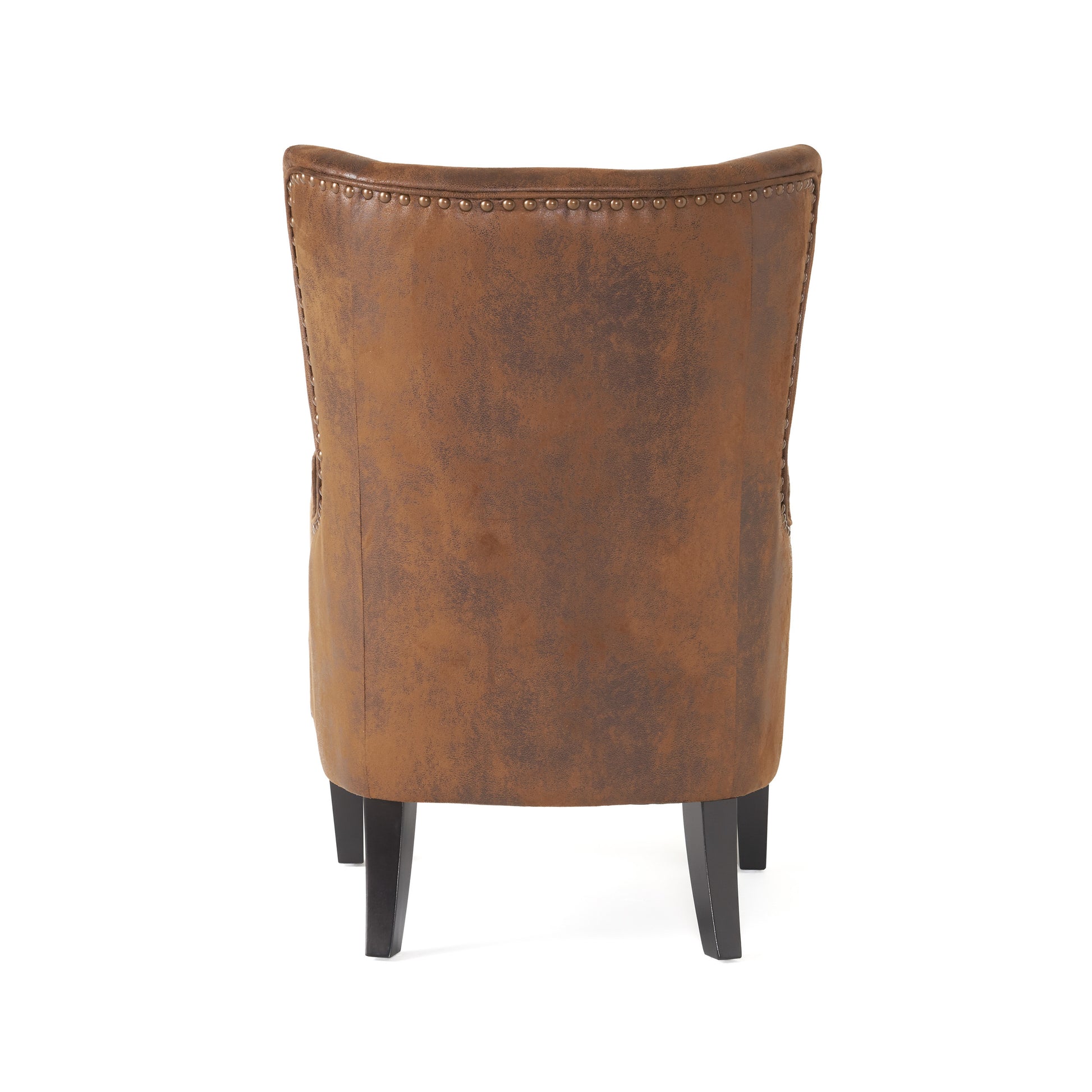 Hi Back Studded Chair,Arm Chair,Living Room, Study And Bedroom Brown Fabric