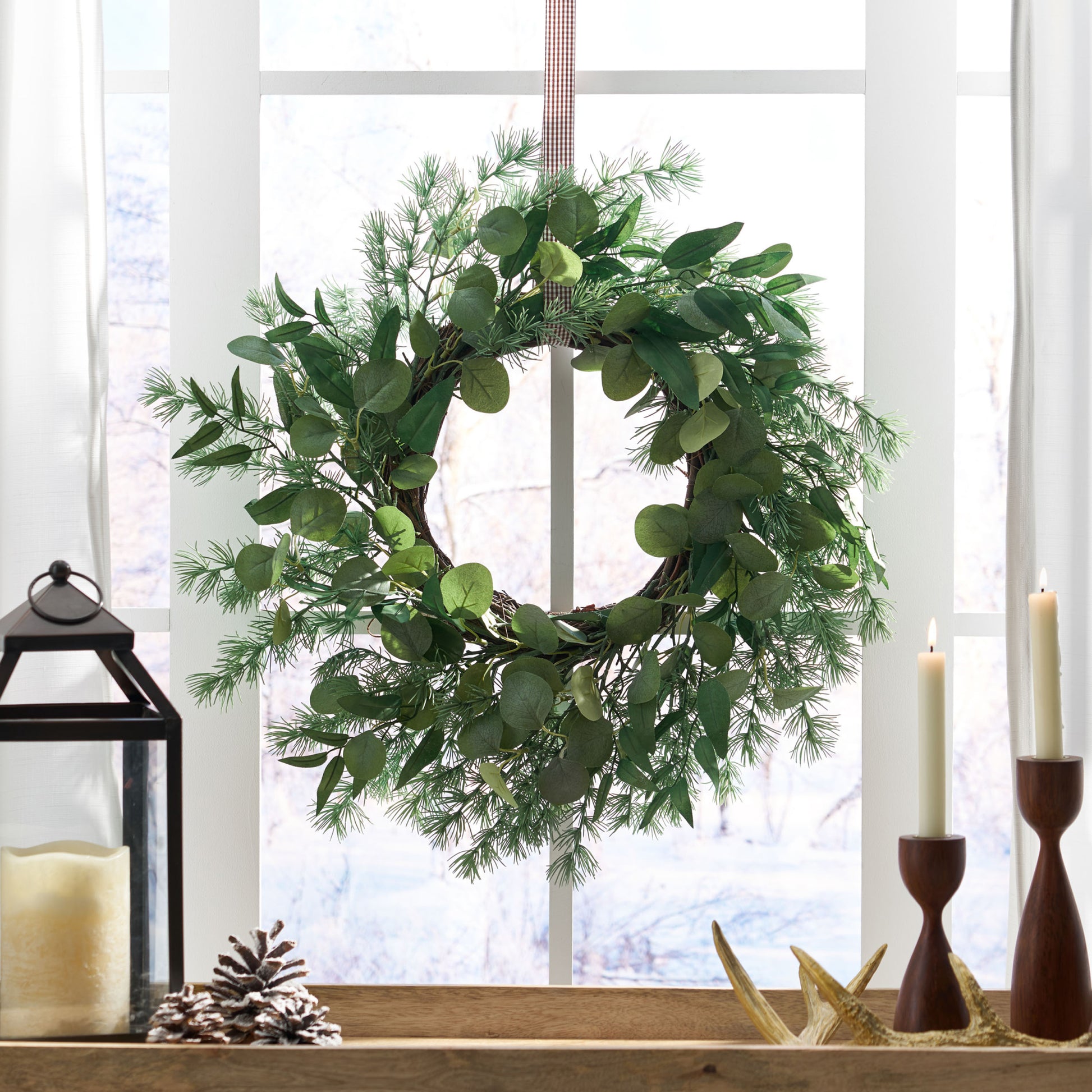 24.5" Leaves Wreath Green Polyester