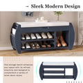 Retro Multifunctional Storage Bench With Cushion And Curved Side Panel For Entrance And Living Room Antique Navy Antique Navy Mdf