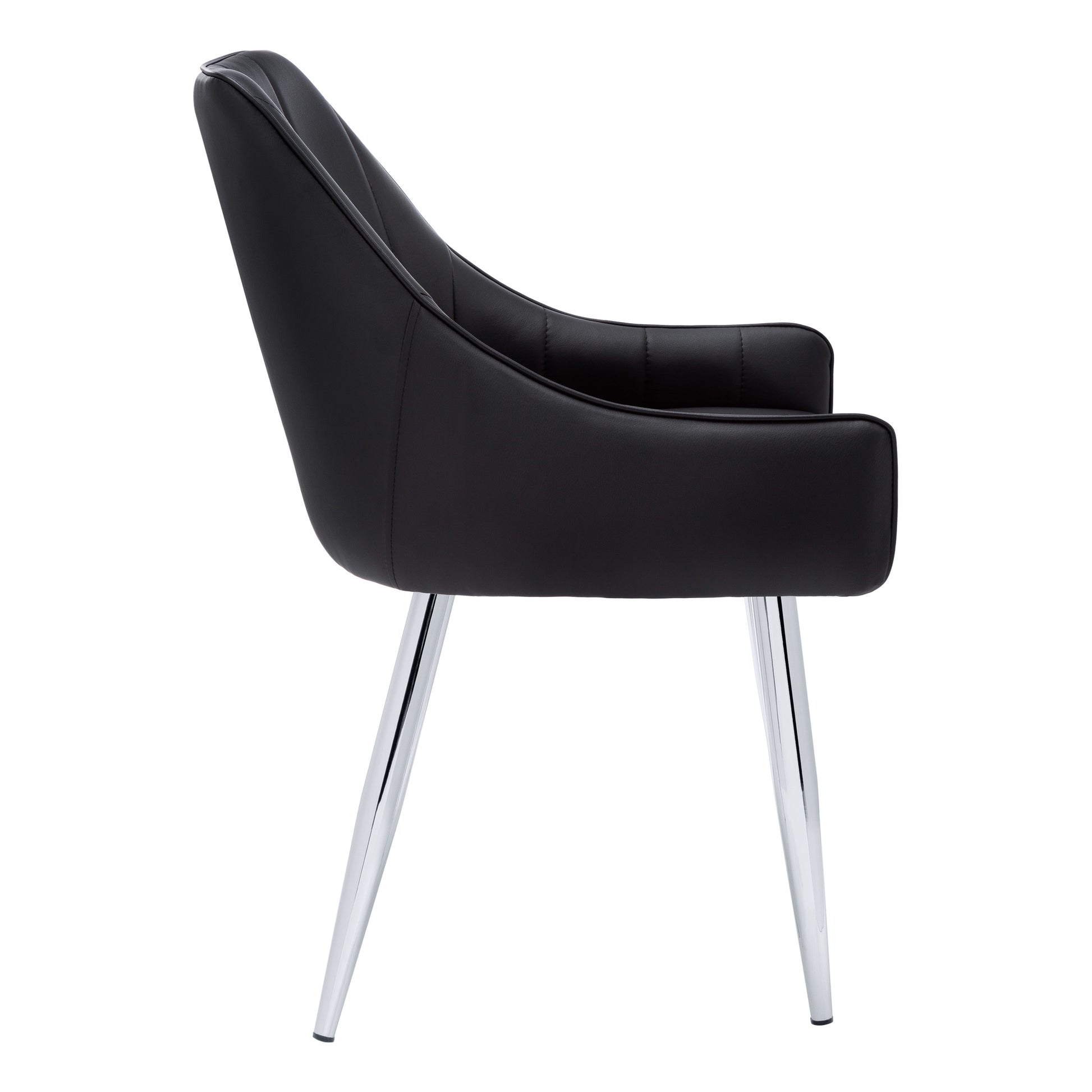 Dining Chair, Set Of 2, Side, Upholstered, Kitchen, Dining Room, Black Leather Look, Chrome Metal, Contemporary, Modern Black Foam Faux Leather
