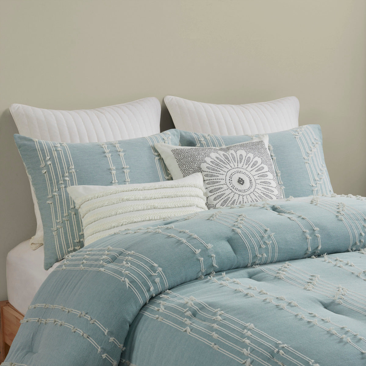 3 Piece Cotton Jacquard Comforter Set Aqua Full Queen Queen Aqua Cotton