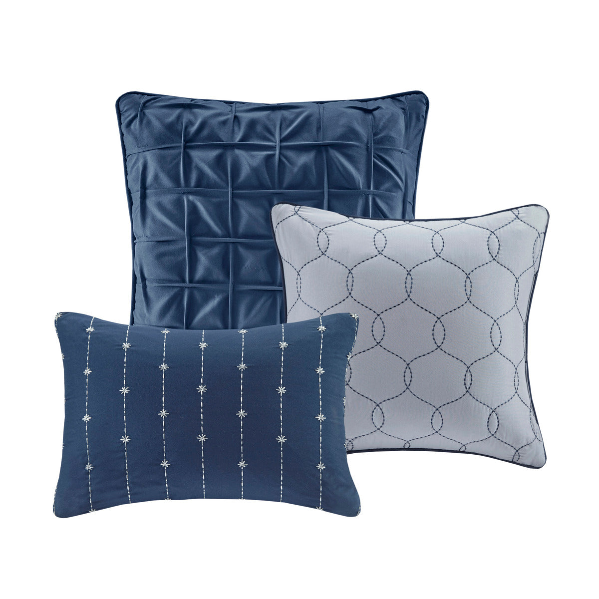 7 Piece Printed Seersucker Comforter Set Navy Queen Queen Navy Microfiber