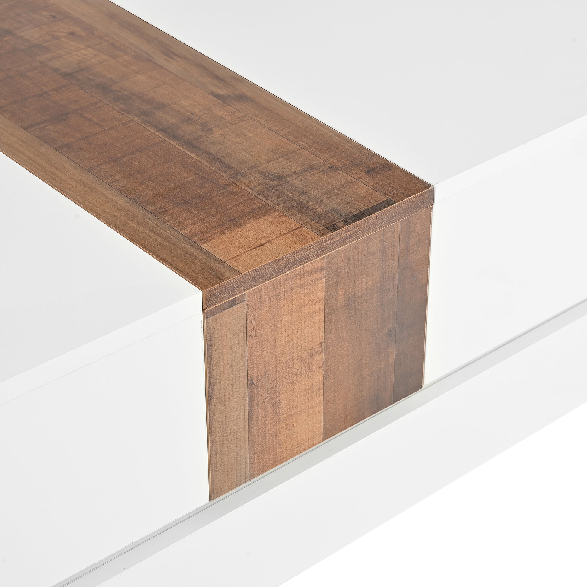 31.4'' X 31.4'' Square Coffee Table With Sliding Tabletop, High Gloss Center Table With Hidden Storage Compartment, Extendable Cocktail Table With Walnut Grain Finish For Living Room, White White Square Mdf
