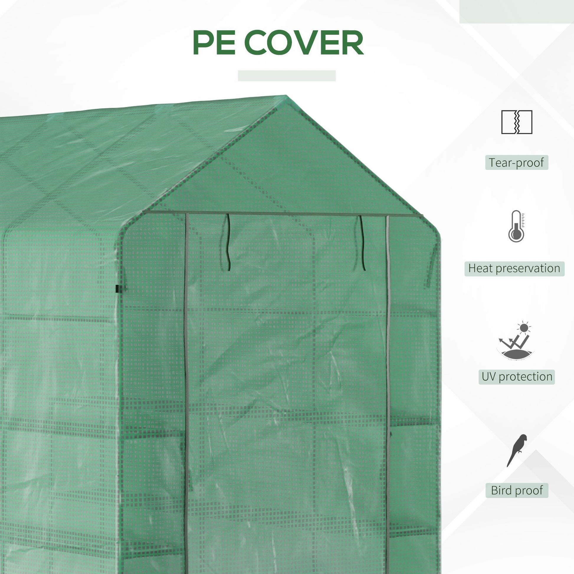 Outsunny 7' X 5' X 6.5' Walk In Greenhouse, Pe Cover, 3 Tier Shelves, Steel Frame Hot House, Roll Up Zipper Door For Flowers, Vegetables, Saplings, Tropical Plants, Green Green Steel