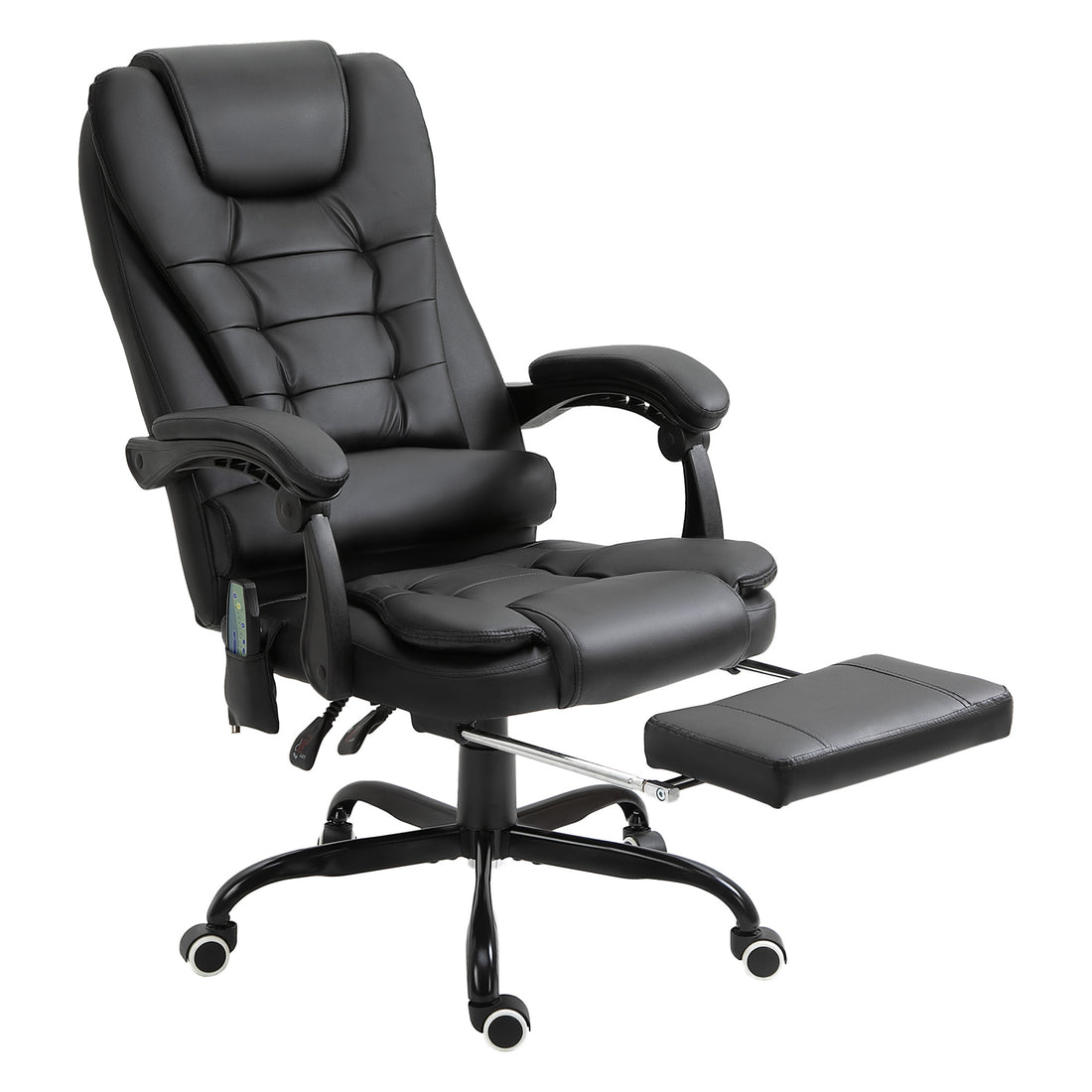 Vinsetto 7 Point Vibrating Massage Office Chair, High Back Executive Recliner With Lumbar Support, Footrest, Reclining Back, Adjustable Height, Black Black Faux Leather