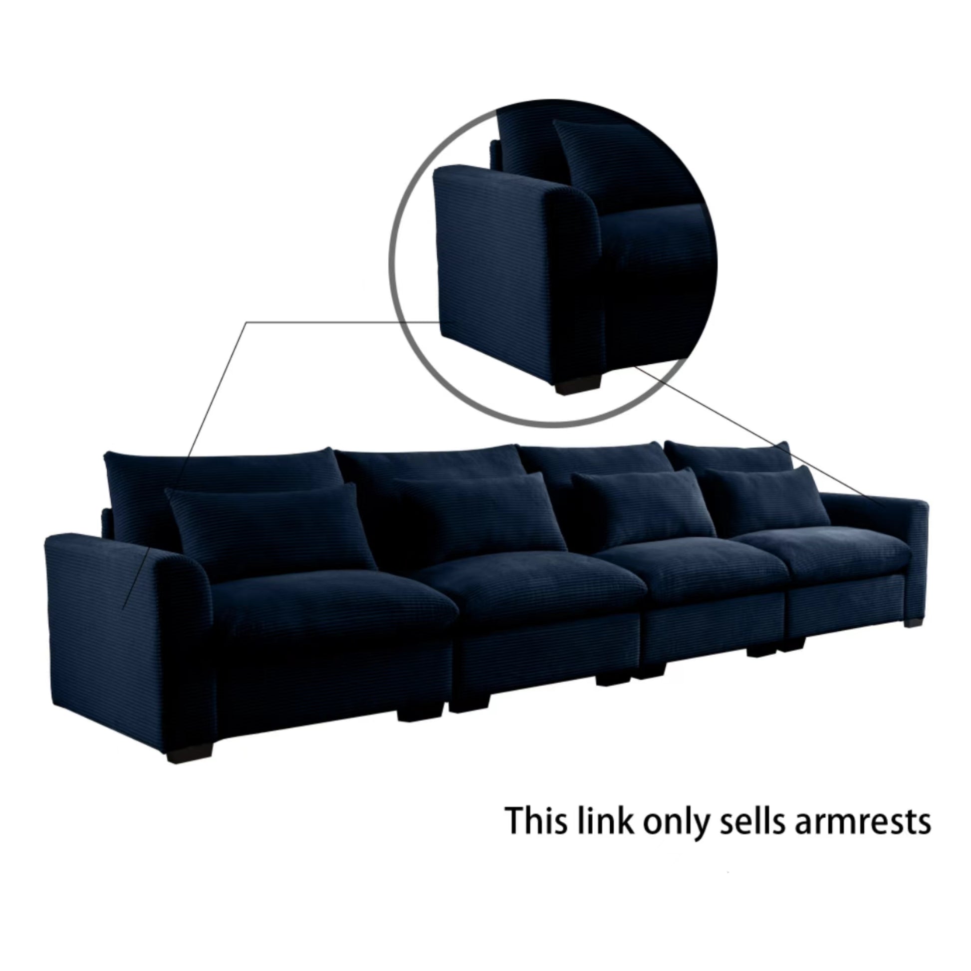 Corduroy Sofa Armrests For 2 Seater Sofa, 3 Seater Sofa And 4 Seater Sofa, Bule Corduroy Blue Corduroy 1 Seat