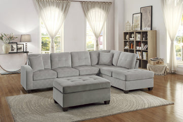 3 Piece Reversible Sectional With Chaise Ottoman Tufted Detail Taupe Microfiber Upholstered Modern Living Room Furniture L Shape Sofa Taupe Microfiber Primary Living Space L Shaped Plywood,Solid