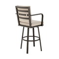 Faye 30 Inch Modern Patio Barstool, Brown Aluminum Frame, Beige Cushions Brown Aluminium