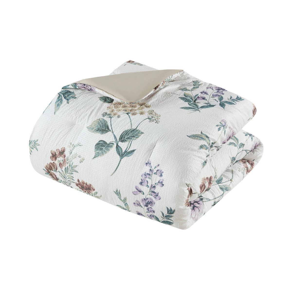 7 Piece Printed Seersucker Comforter Set With Throw Blanket Taupe Blush Full Queen Multicolor Polyester