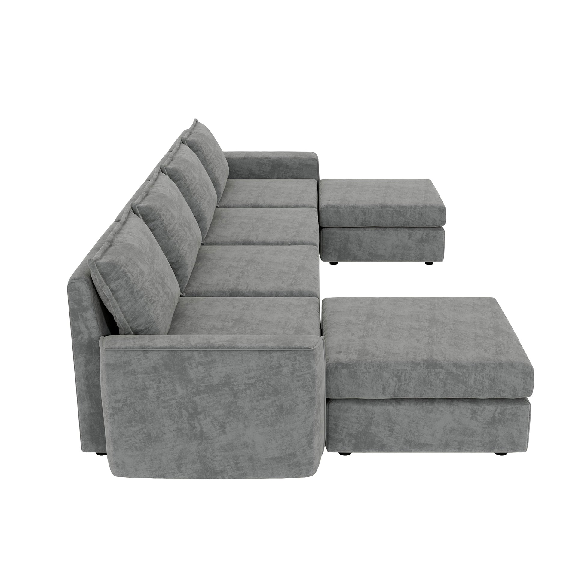 115*58" Chenille Modular Sectional Sofa,U Shaped Reversible Couch,Free Combination,6 Seat Sleeper Sofa Bed With Ottoman,Convertible Oversized Indoor Furniture For Living Room,Gray Gray Chenille 6 Seat