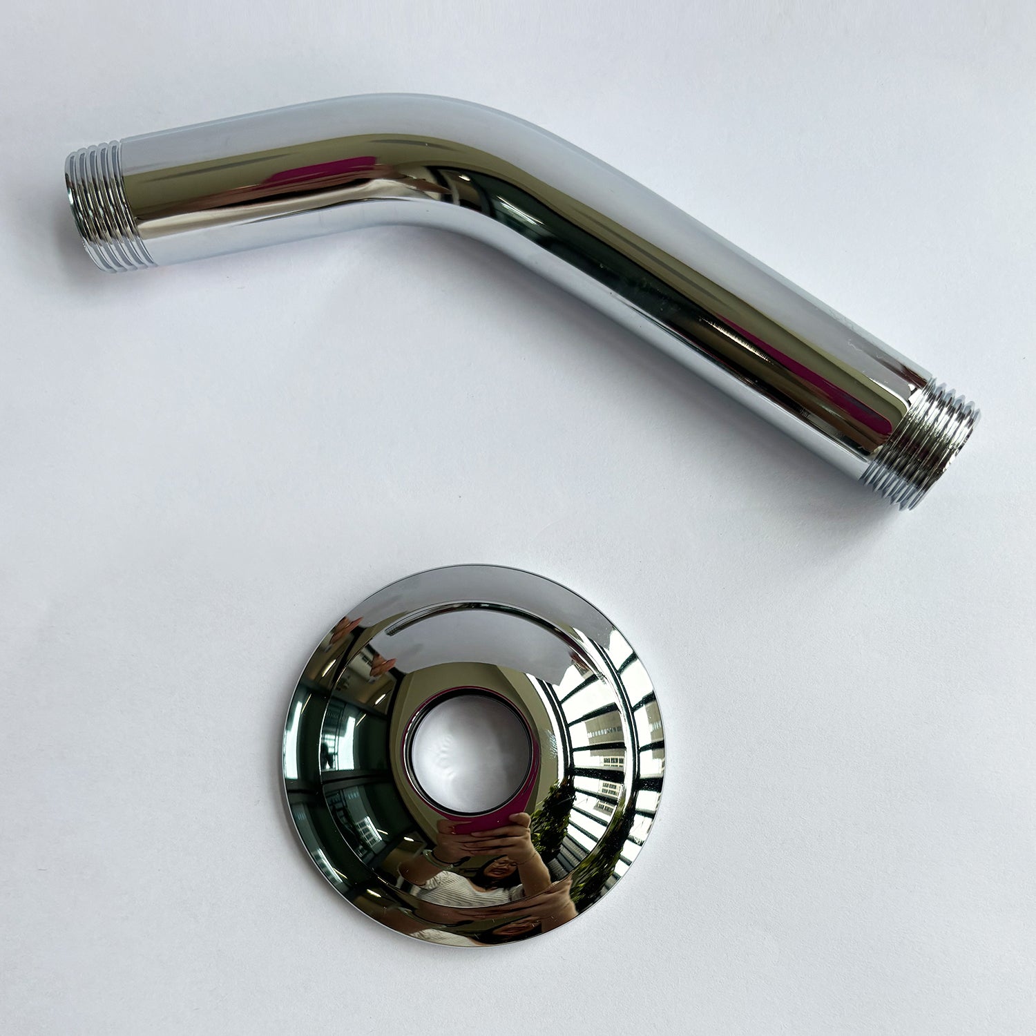 Shower Arm With Flange, 1 2 Npt Tapered Threads, Rain Shower Head Arm, Wall Mount Shower Extension Arm Chrome Stainless Steel