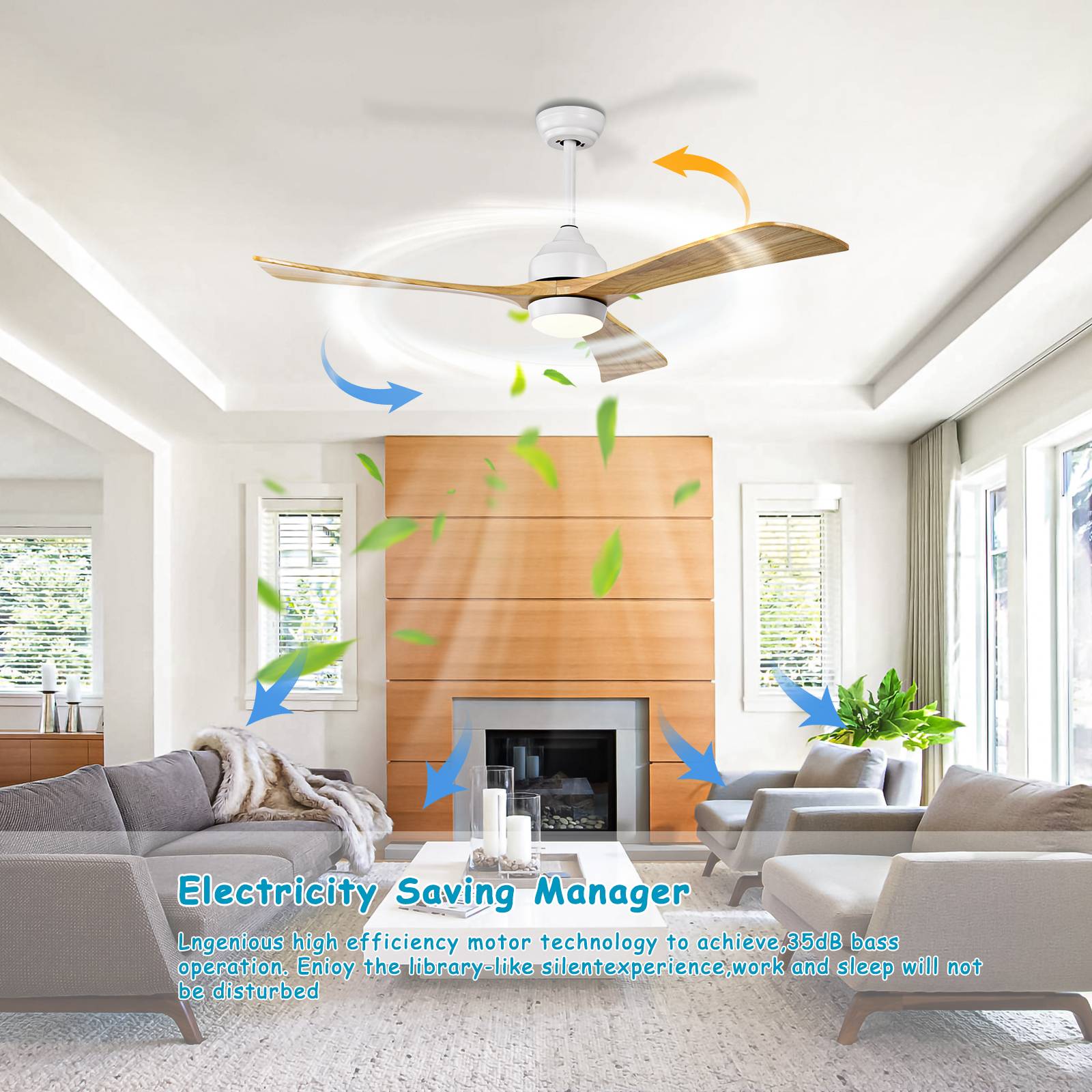 52" Ceiling Fan With Lights Remote Control,Quiet Dc Motor 3 Blade Ceiling Fans 6 Speed Levels,Reversible Ceiling Fan, For Patio Living Room, Bedroom, Office,Indoor. White Natural White