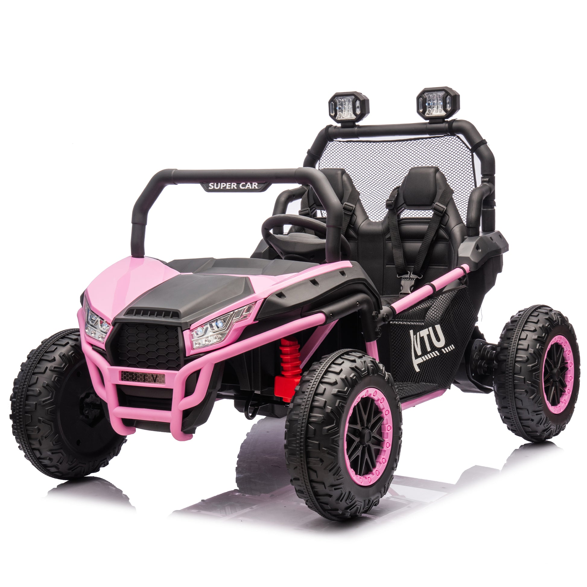 24V Two Seater Kids Ride On Utv W Parents Control,400W Super Power,Four Wheel Suspension,Led Light With Rear Searchlight,Bluetooth,Mp3,Music,Rear Storage Space,Speeds 3.73 4.97Mph For Kids Aged 3 . Pink Polypropylene