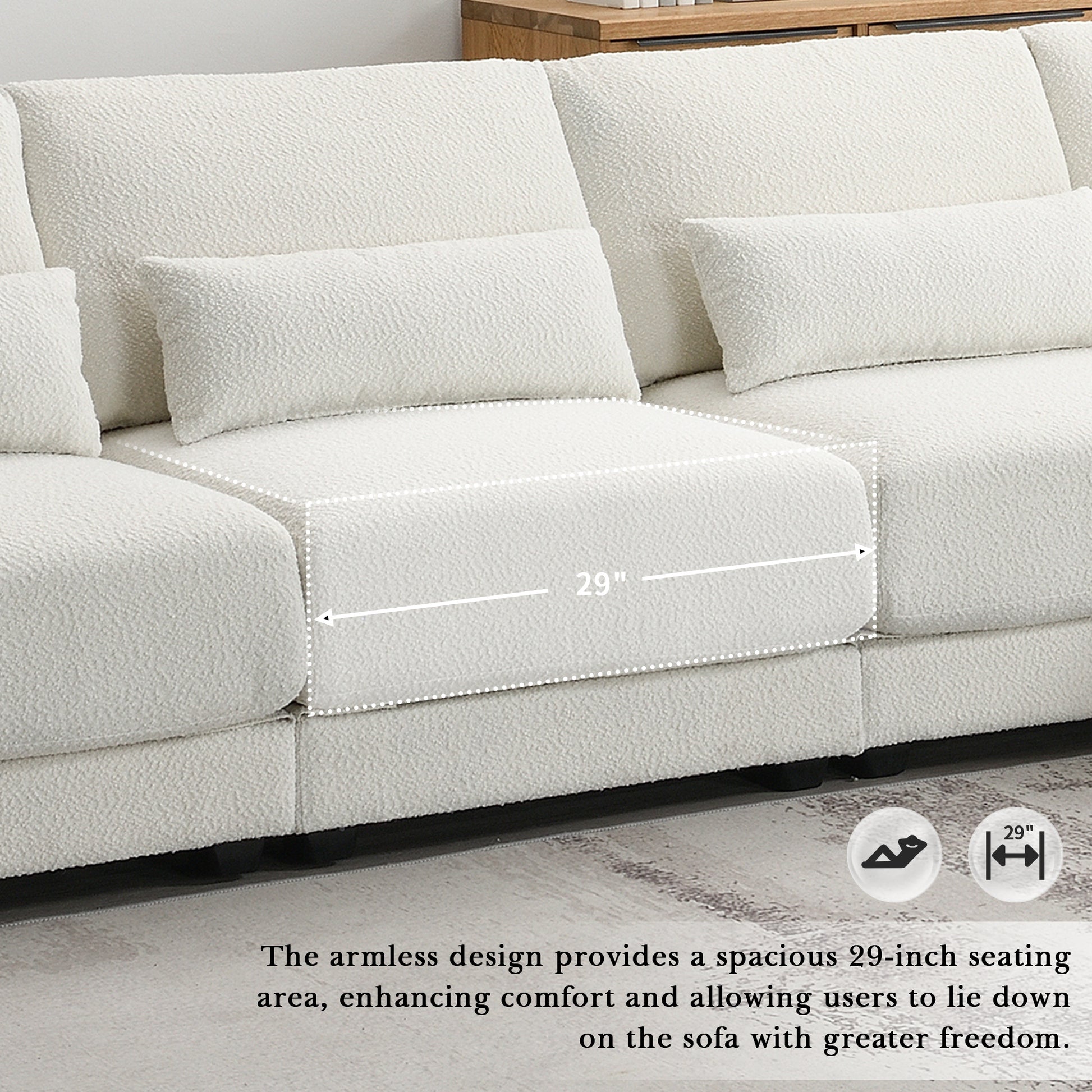 120*61" Oversized Deep Seat Sectional Sofa With Reversible Chaise,Loop Yarn Fabric 5 Seat Armless Indoor Furniture,Convertible L Shaped Couch For Living Room,Apartment,3 Colors Cream Fabric 5 Seat