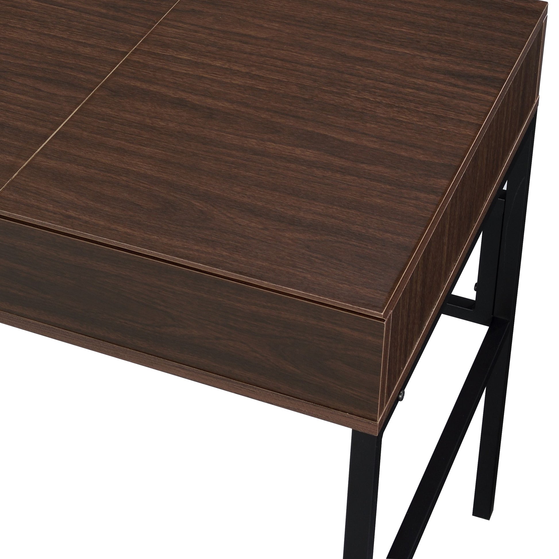 Verster Oak & Black Finish Writing Desk W Usb Black,Oak Metal,Synthetic Wood