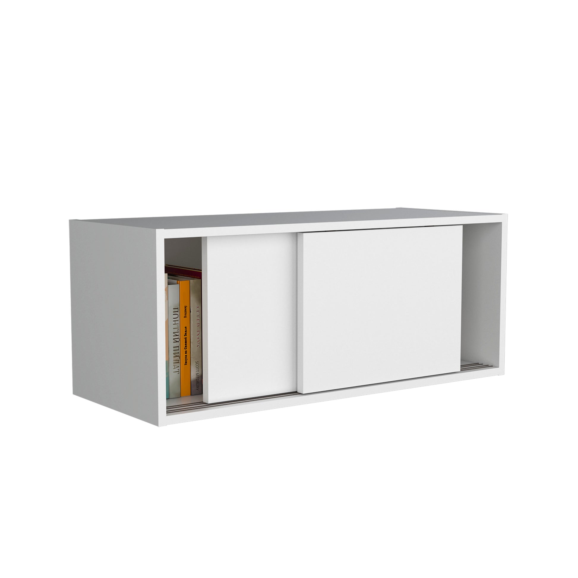 Note 32"W X 13" H Wall Cabinet With Sliding Doorswall Shelf, Storage Cabinet, Bedroom, Office, Living Room, Garage White Office Shelves Included Modern Particle Board