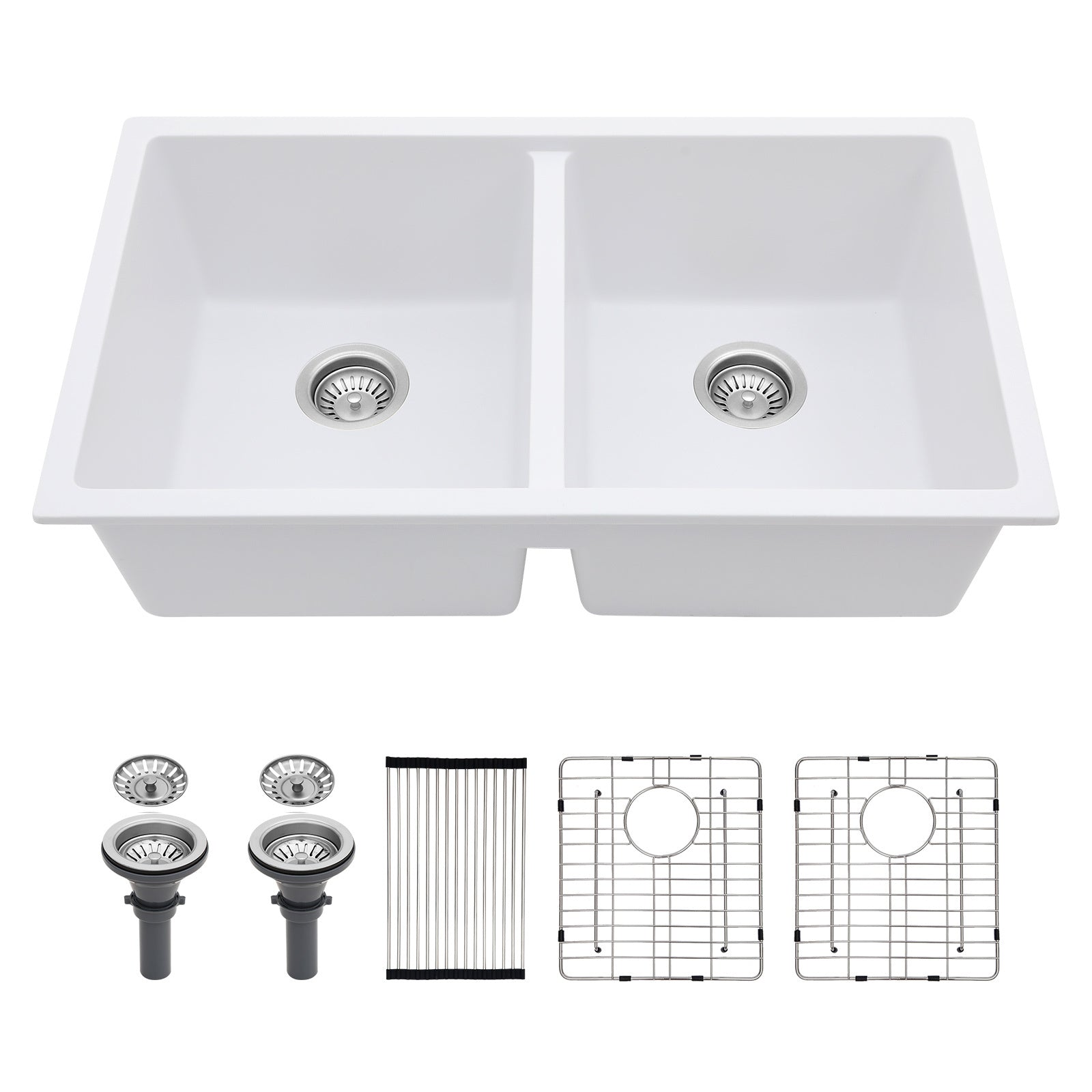 Quartz Kitchen Sink 33X19" White Granite Composite Undermount Kitchen Sink Double Bowl 50 50 White Quartz