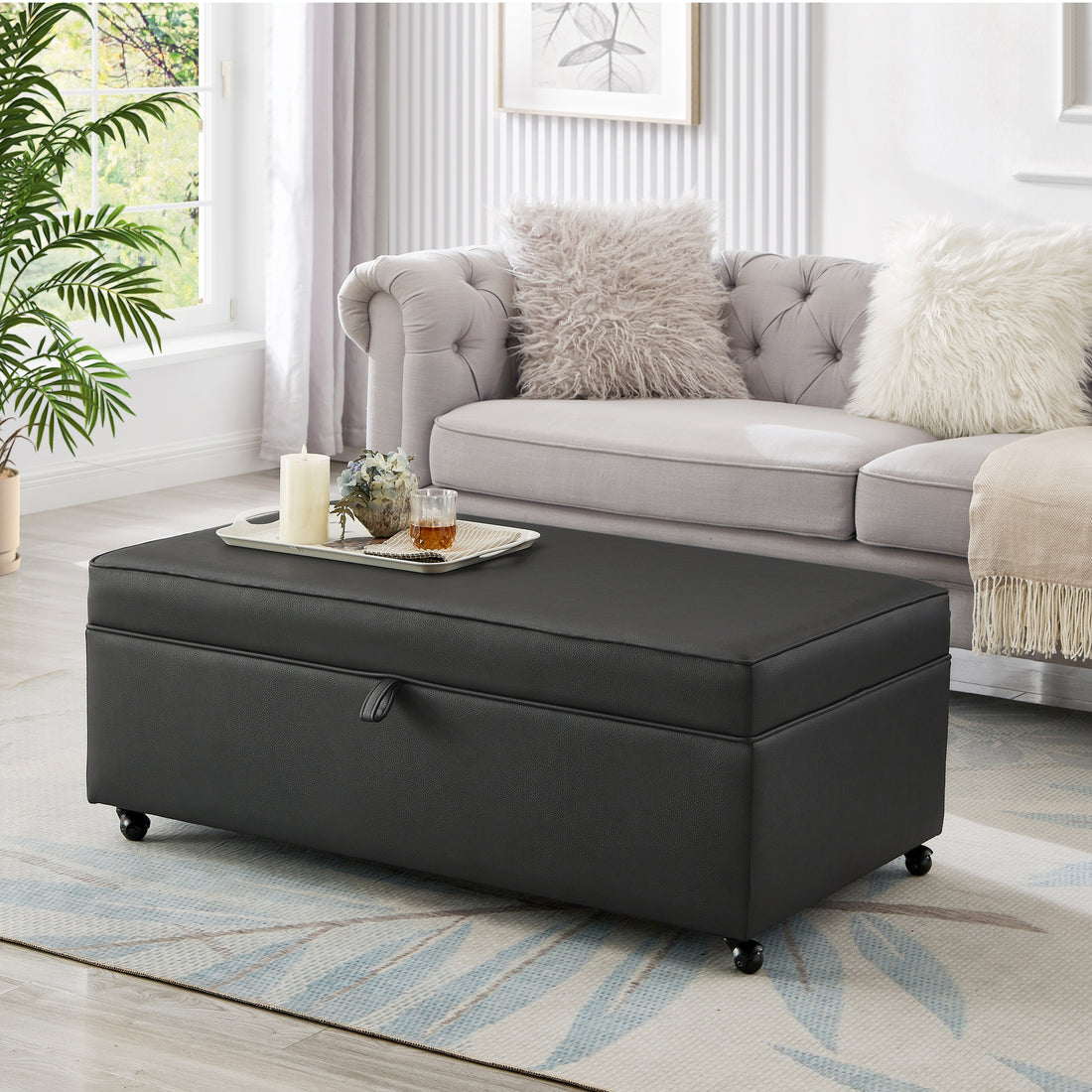 Modern Large Comfort Sofa Ottoman With Storage, Modular Sectional Storage Ottoman With Wheels For Living Room,Lounge Ottoman, Couch Storage Ottoman ,Large Storage Ottoman Bench Dark Gray Pu Dark Gray Primary Living Space American