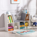 Homcom 6 Cubby Kids Bookcase With Reading Nook And Cushion, Multi Purpose Storage Organizer For Bedroom, Living Room, Pure White White Mdf