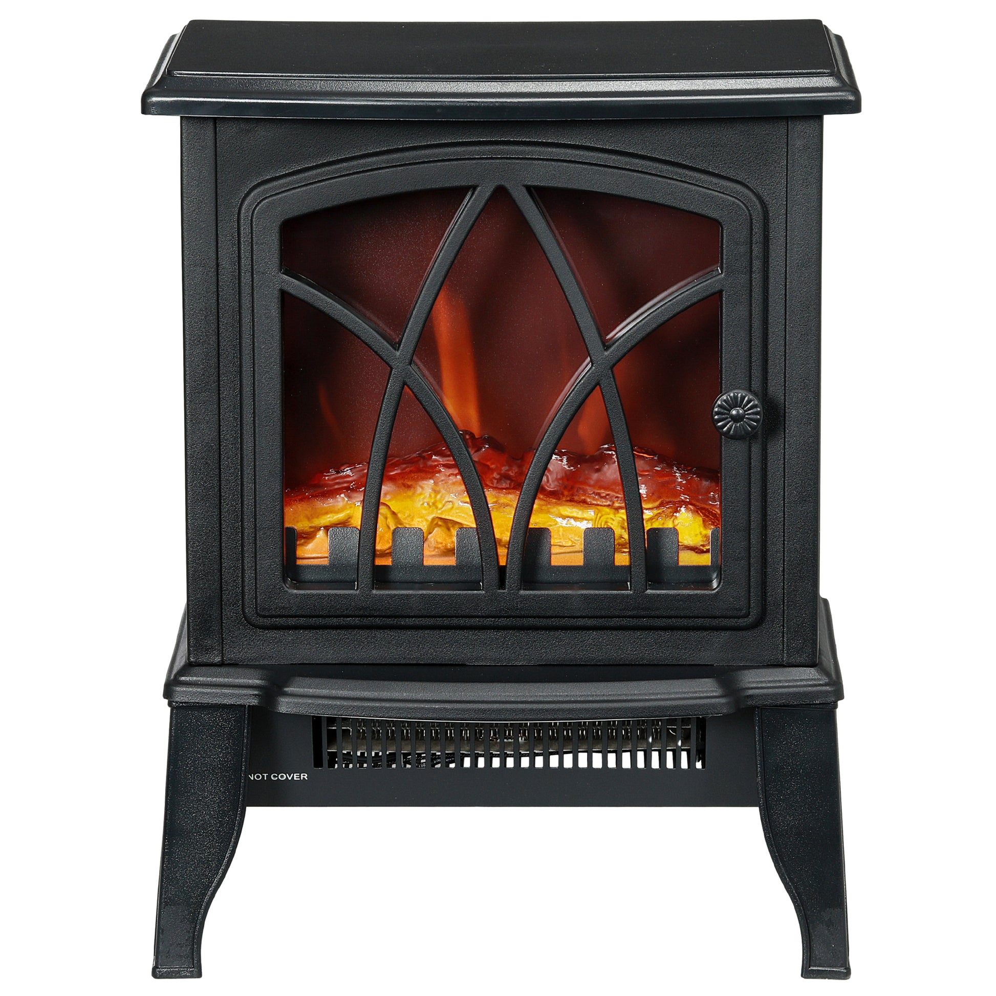 Homcom Electric Fireplace Stove, 18" Freestanding Fireplace Heater With Realistic Flame, Overheating Protection, Portable, 750W 1500W, Black Black Plastic