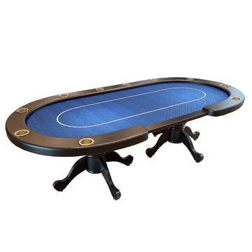 96" Oval Aura Poker Table For 10 Players Texas Holdem Poker Card With Bet Line Felt Surface Jumbo Cup Holders Blue Blue Primary Living Space Modern Wood