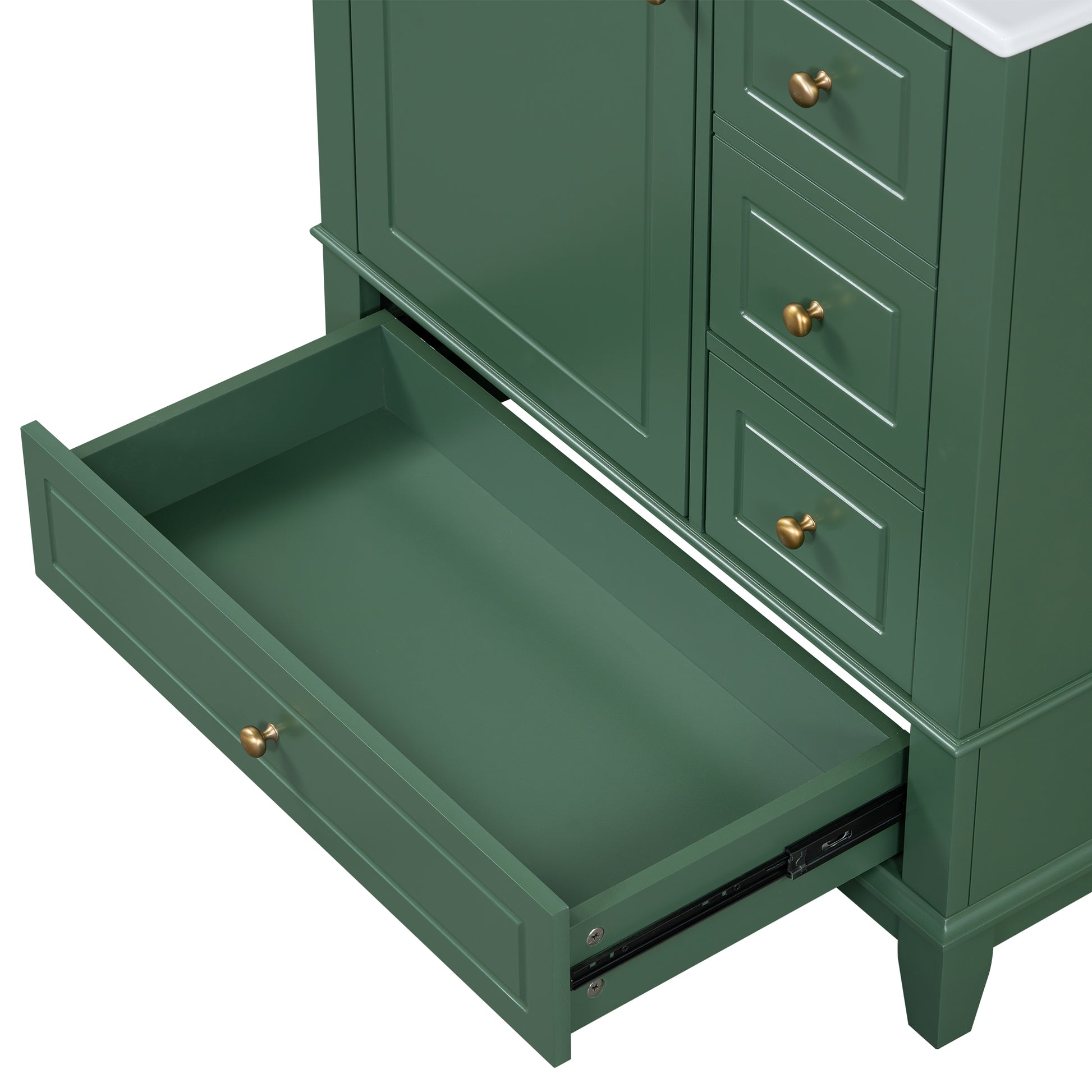 30" Bathroom Vanity With Sink, One Door With Shelf And Three Drawers, Soft Close Door, Green Green Ceramic Mdf,Rubber Wood
