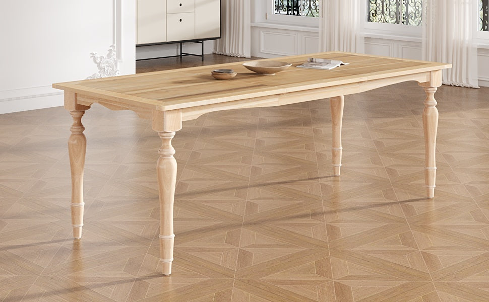 Vintage Traditional 82.7Inch Extendable Dining Table With 23.6Inch Removable Leaf, Natural Natural Seats 8 Dining Room Traditional Rubberwood Rectangular Rubber Wood