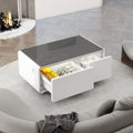 Modern Smart Coffee Table With Built In Fridge, Bluetooth Speaker, Wireless Charging, Touch Control Panel, Usb Ports, Outlet Protection, Atmosphere Light, Black Black White Built In Outlets Or Usb Primary Living Space Freestanding Rectangular Drawers
