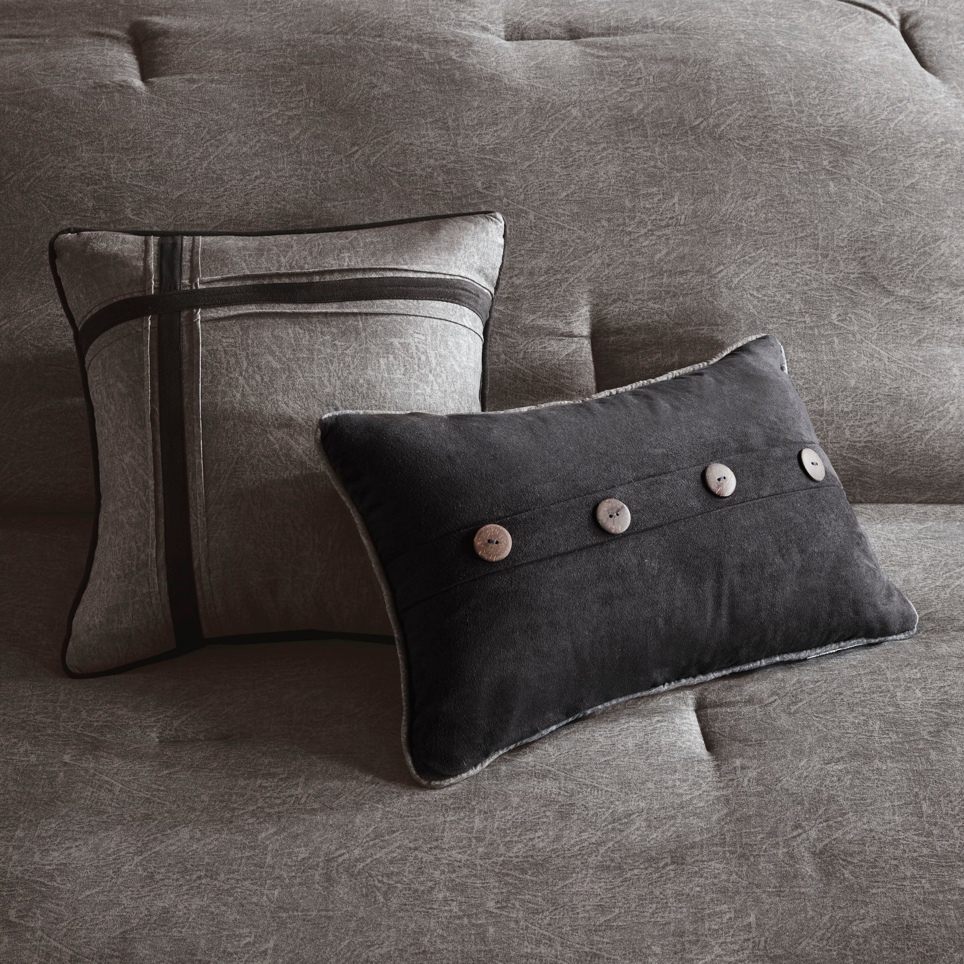 7 Piece Faux Suede Comforter Set Grey King King Grey Polyester