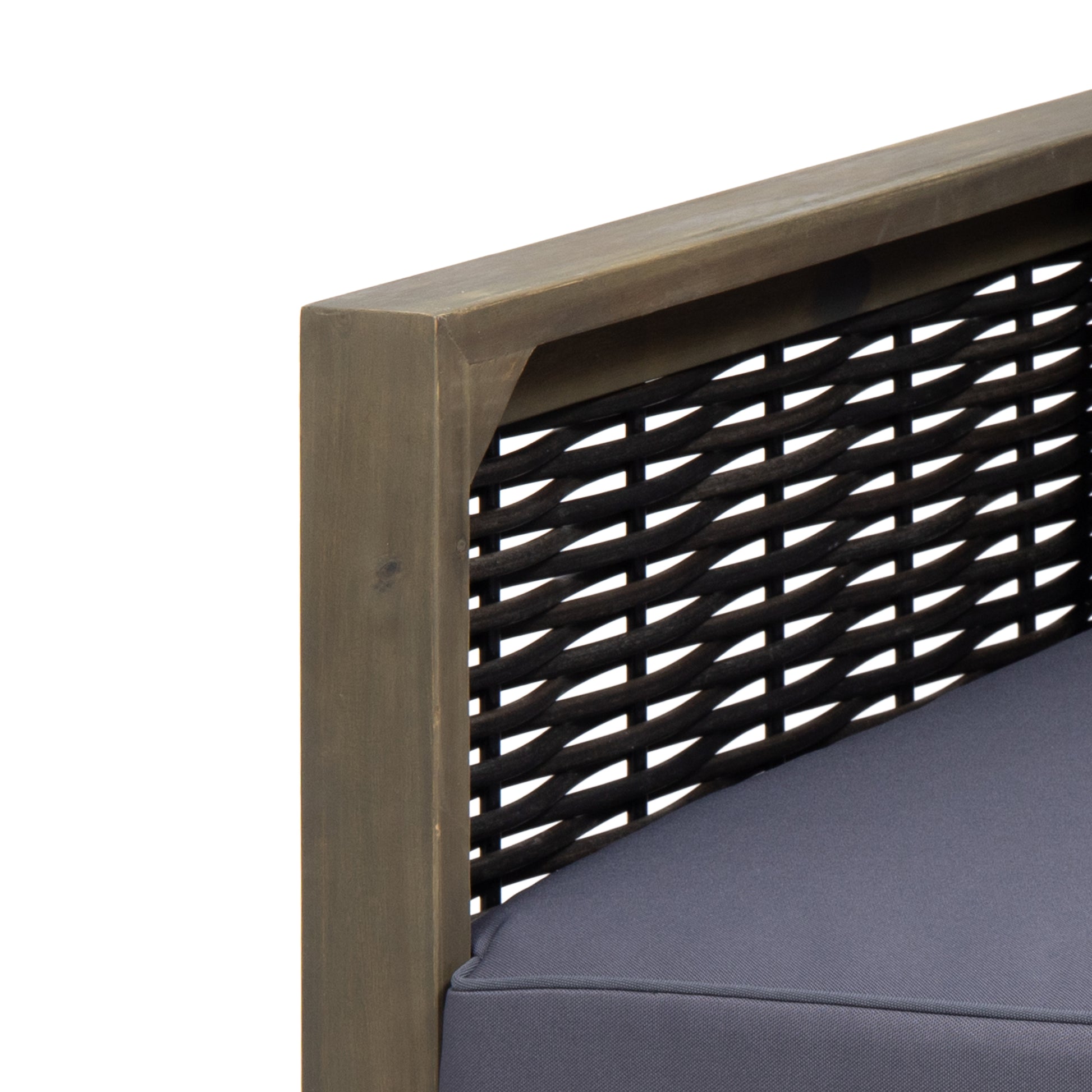 Outdoor Acacia Wood Club Chair With Wicker Accents, Gray Mixed Gray Brown, 30.25"D X 27.5"W X 23.75"H Gray Acacia Wood