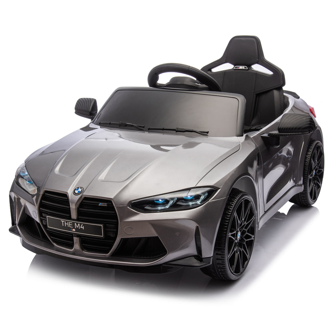 Bmw M4 12V Kids Ride On Painting Toy Car 2.4G W Parents Remote Control,Three Speed Adjustable,Power Display, Usb,Mp3 ,Bluetooth,Led Light,Story,A Handle With Wheels And A Pull, Easy To Carry Silver Polypropylene