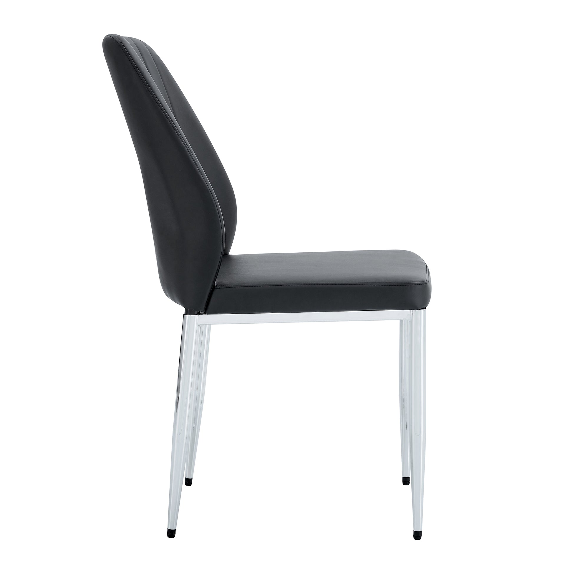 Set Of Four Black Pu Comfort Dining Chairs 17.7"X25" .Dining Chair With Extended Backrest,Black Pu,Silver Metal Legs,Suitable For Various Places Such As Family Restaurants, Hotels, Coffee Shops,Etc.