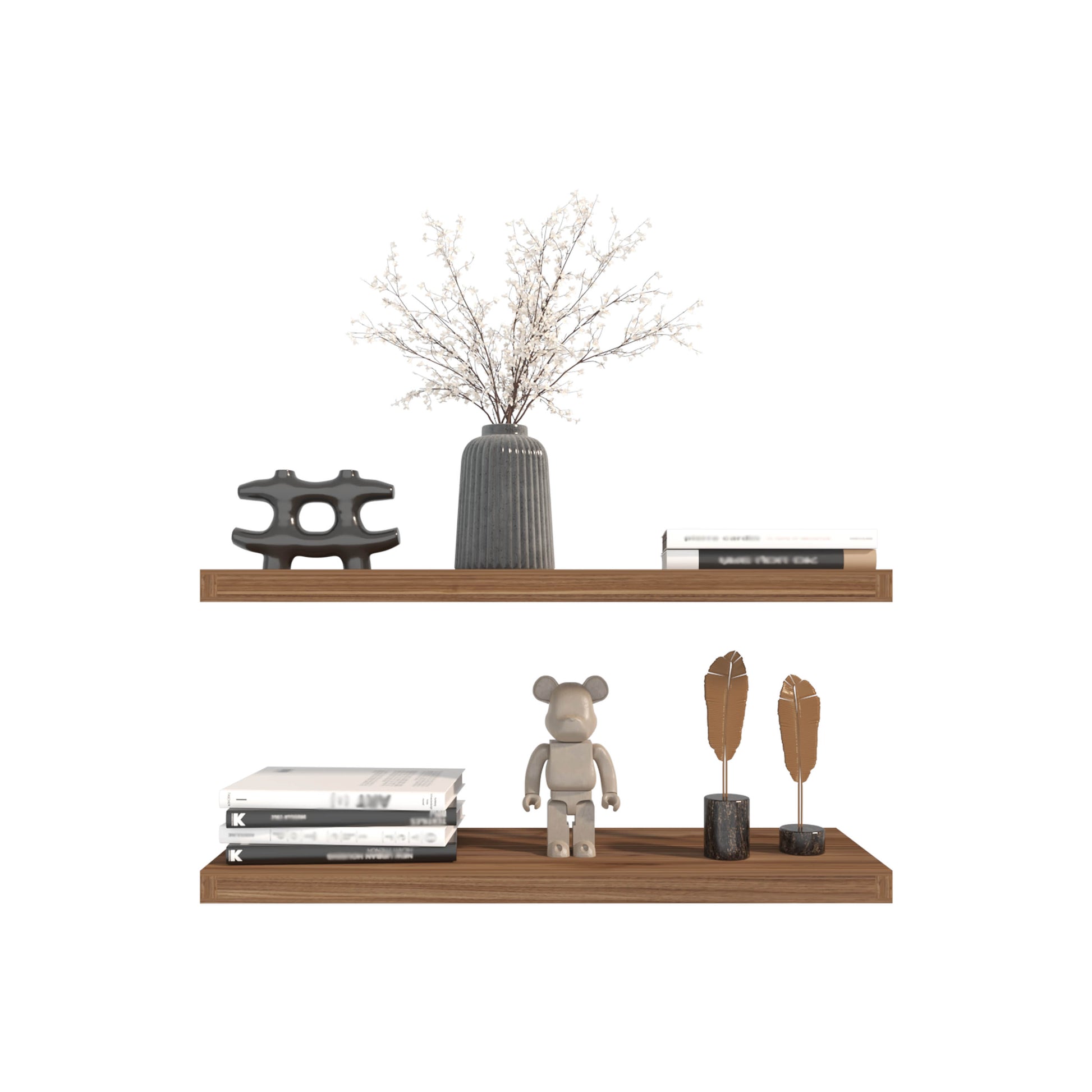 Floating Shelves 1.50" H, 2 Shelves, Mahogany Beige Solid Wood Mdf Engineered Wood