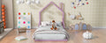 Twin Size Metal Floor Bed With House Shaped Headboard, Pink Box Spring Not Required Twin Pink Metal Bedroom Bed Frame Metal