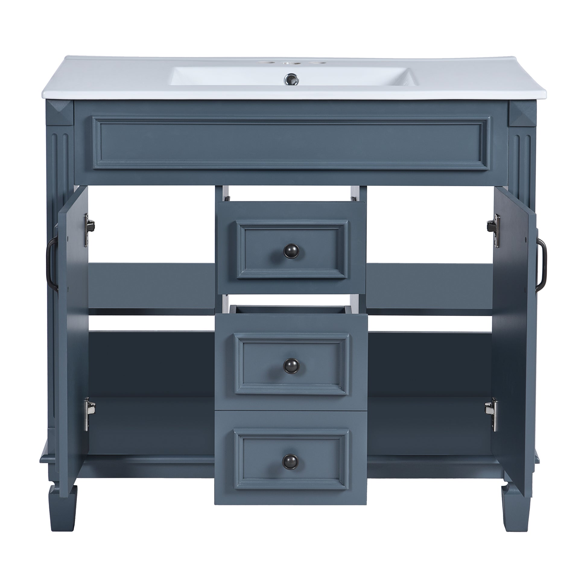 36'' Bathroom Vanity With Top Sink, Royal Blue Mirror Cabinet, Modern Bathroom Storage Cabinet With 2 Soft Closing Doors And 2 Drawers, Single Sink Bathroom Vanity Blue Bathroom Modern Solid Wood