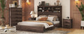 4 Pieces Bedroom Sets Queen Size Vintage Wooden Bed Frame With 2 Nightstands And 1 Dresser,Dark Walnut Box Spring Not Required Queen Walnut 4 Piece Set American Traditional Solid Wood Mdf